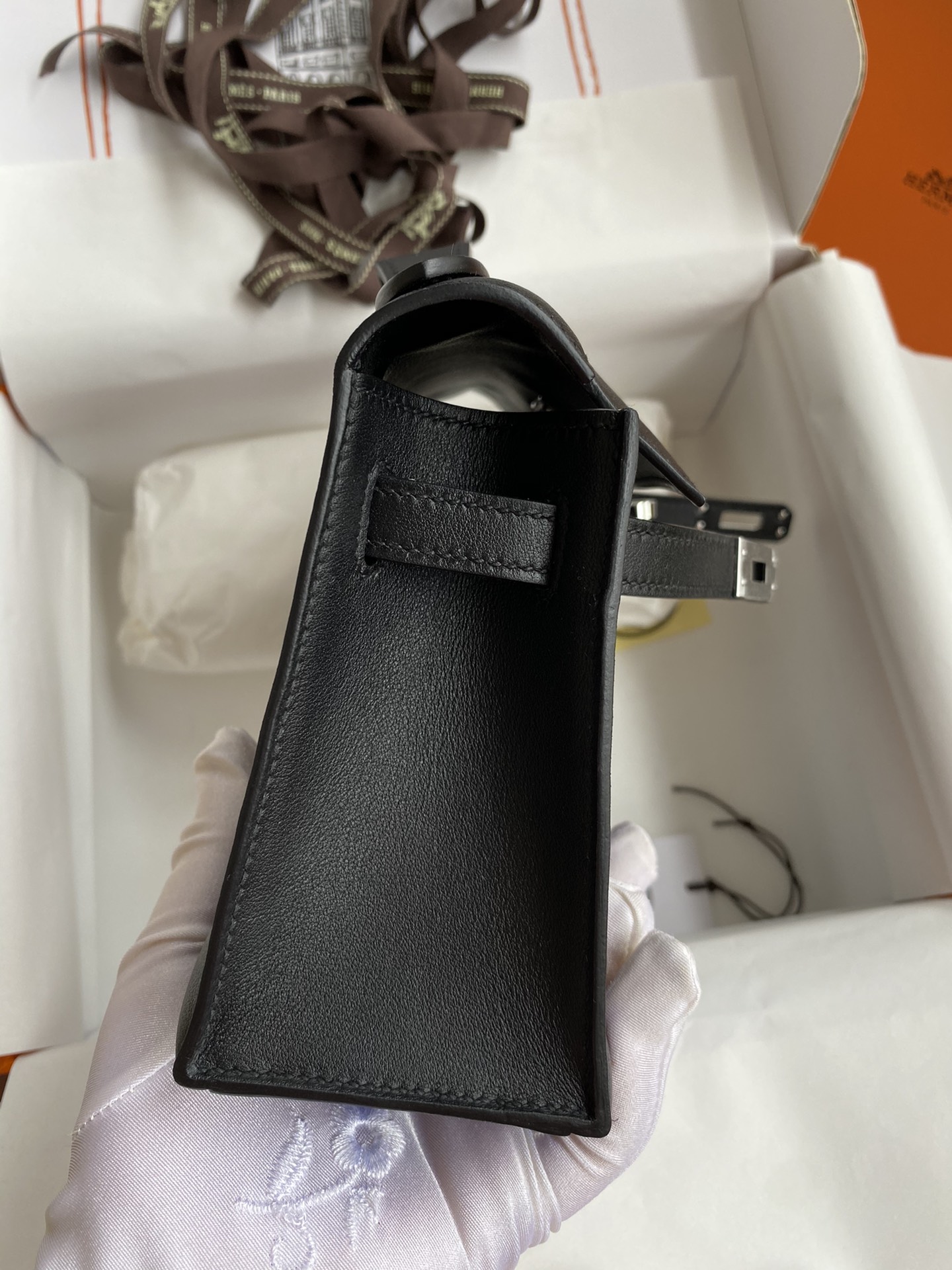 Hermes Mini Kelly Pochette 22cm Bag In Black Swift Leather